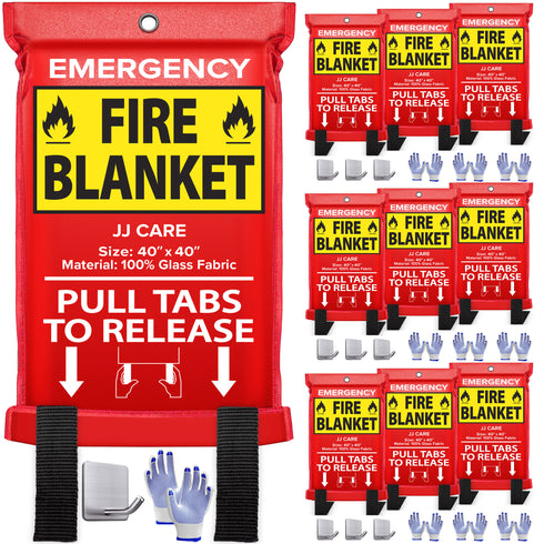 JJ CARE Fire Blanket – Pack of 4 + Gloves + Hook *New*